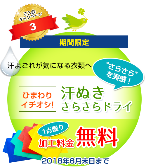 <期間限定>汗抜きドライ無料 2018年6月末日まで